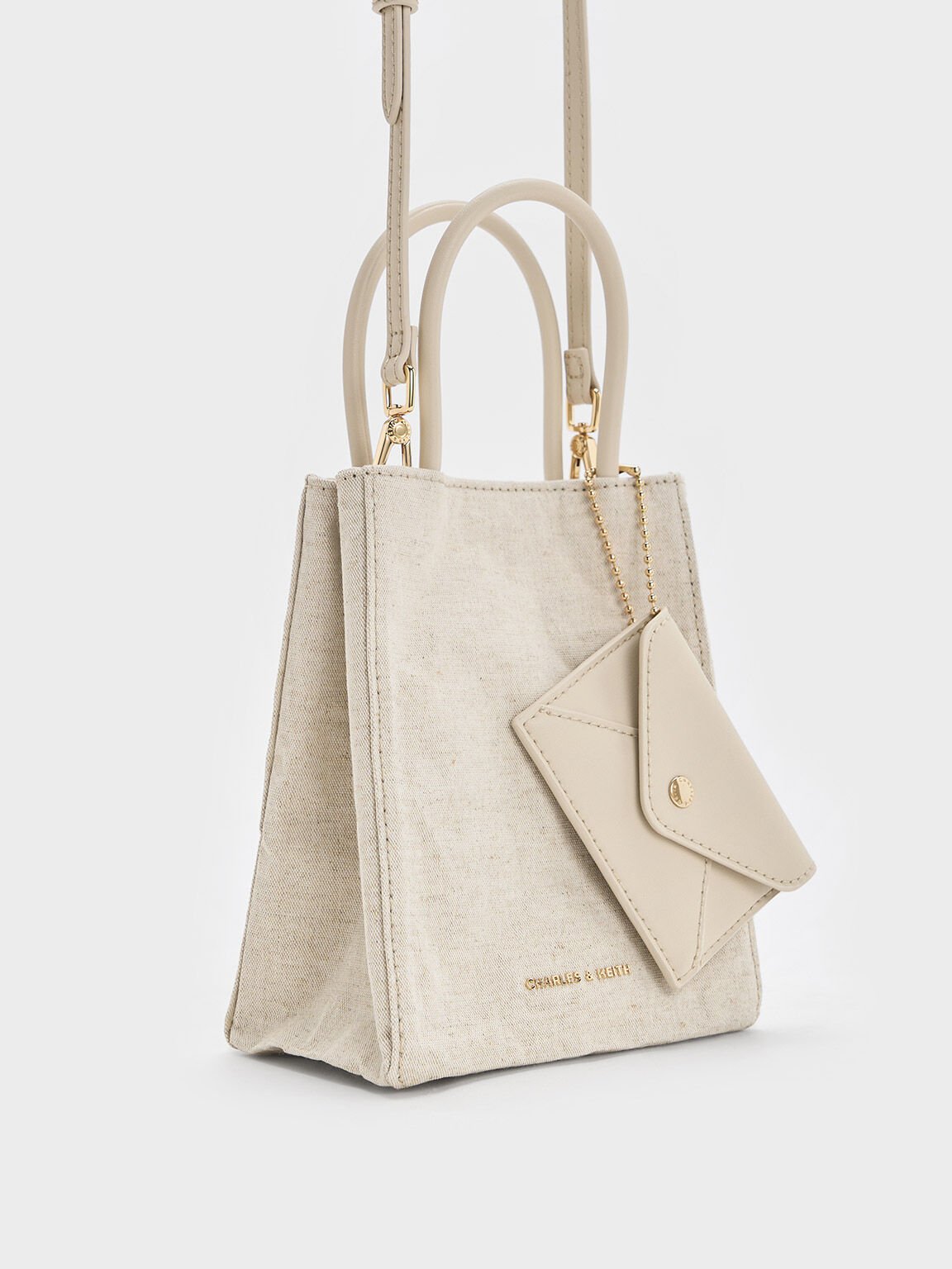 Matina Linen Elongated Tote Bag, Beige, hi-res