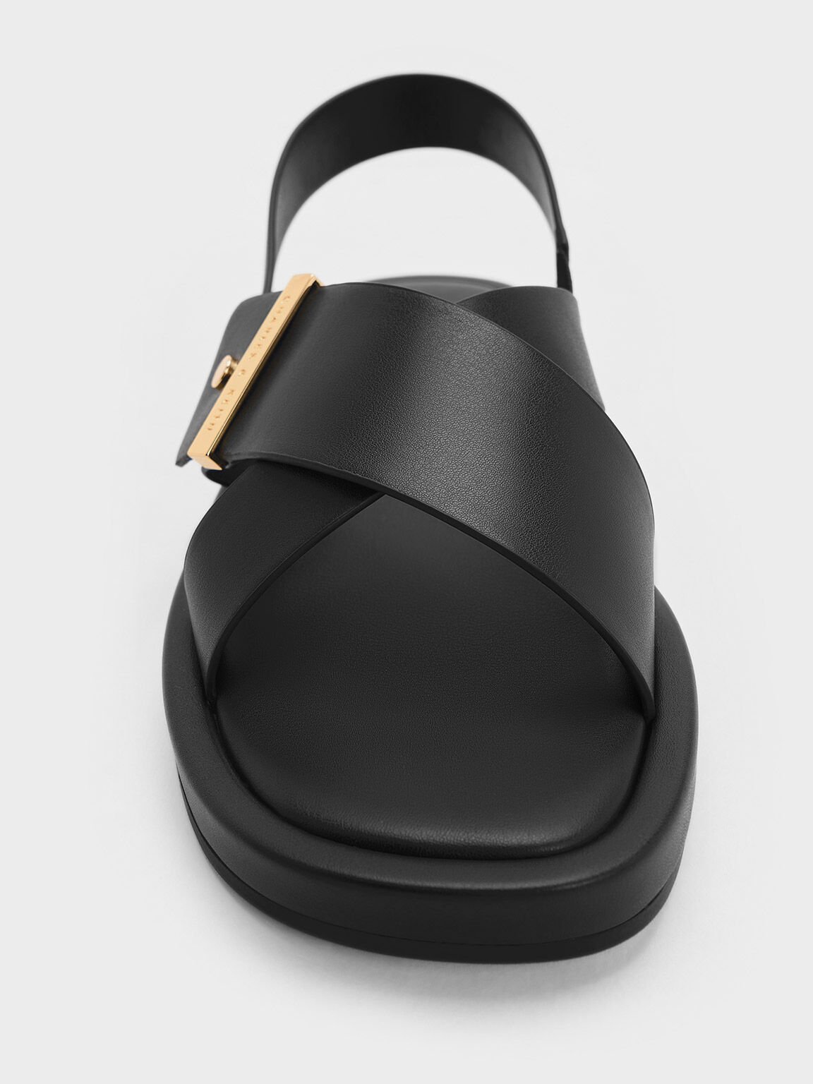 Crossover-Strap Slingback Sandals, Black, hi-res