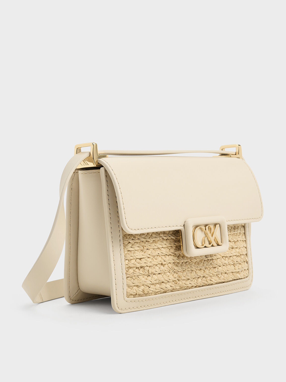 Tas Boxy Leather & Raffia, Beige, hi-res