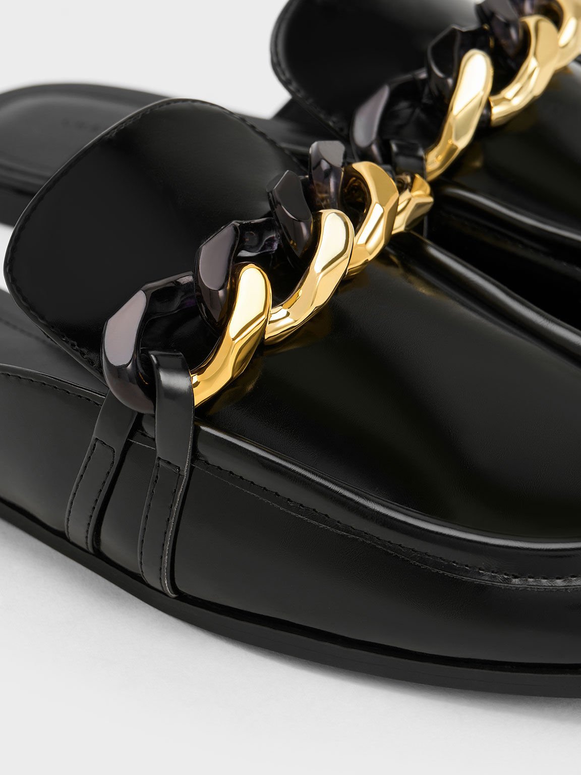 Chunky Chain-Link Loafer Mules, Black Box, hi-res