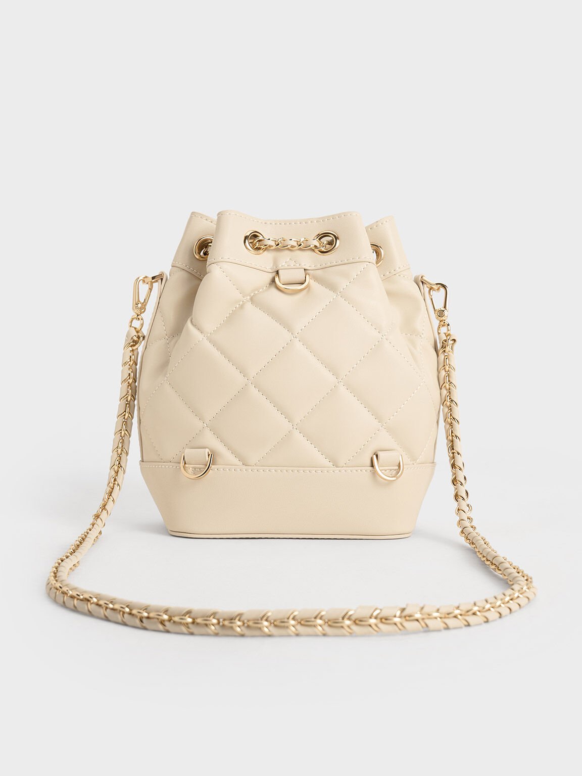 Quilted Two-Way Bucket Bag, Beige, hi-res