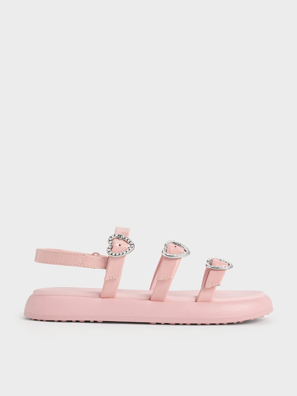 Sandal Strappy Girls' Heart-Embellished Patent, Pink, hi-res