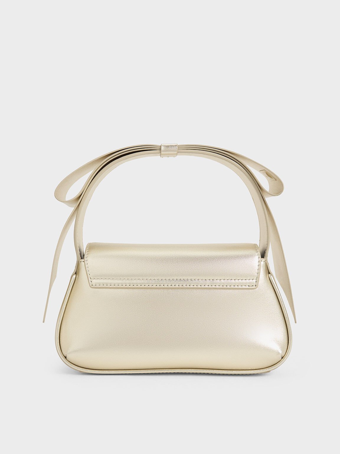 Leather Metallic Bow Top-Handle Bag, Champagne, hi-res