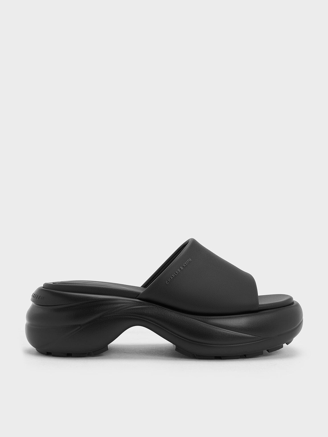 Wide-Strap Curved Platform Sports Sandals, Black, hi-res