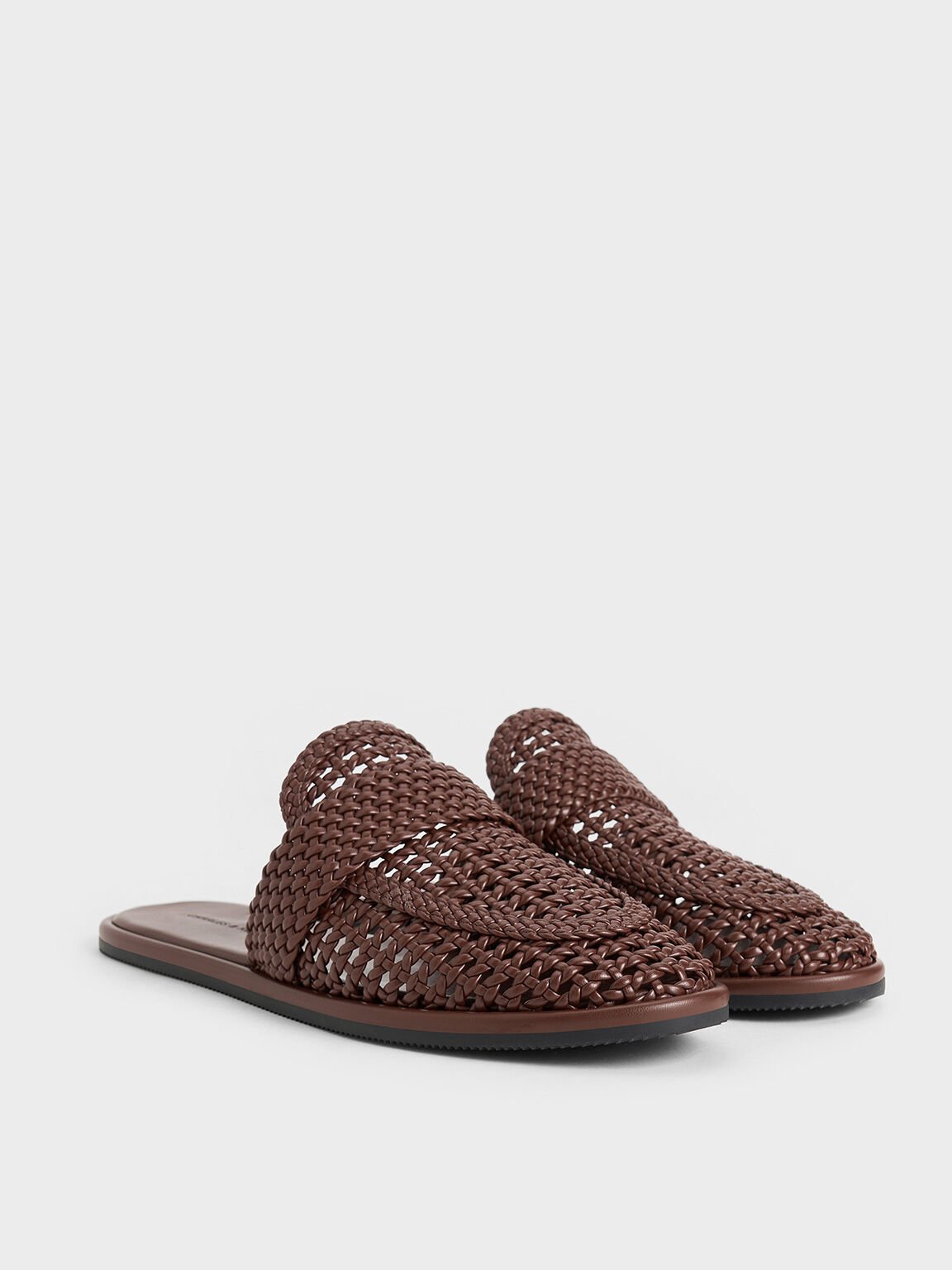 Woven Slip-On Flats, Brown, hi-res