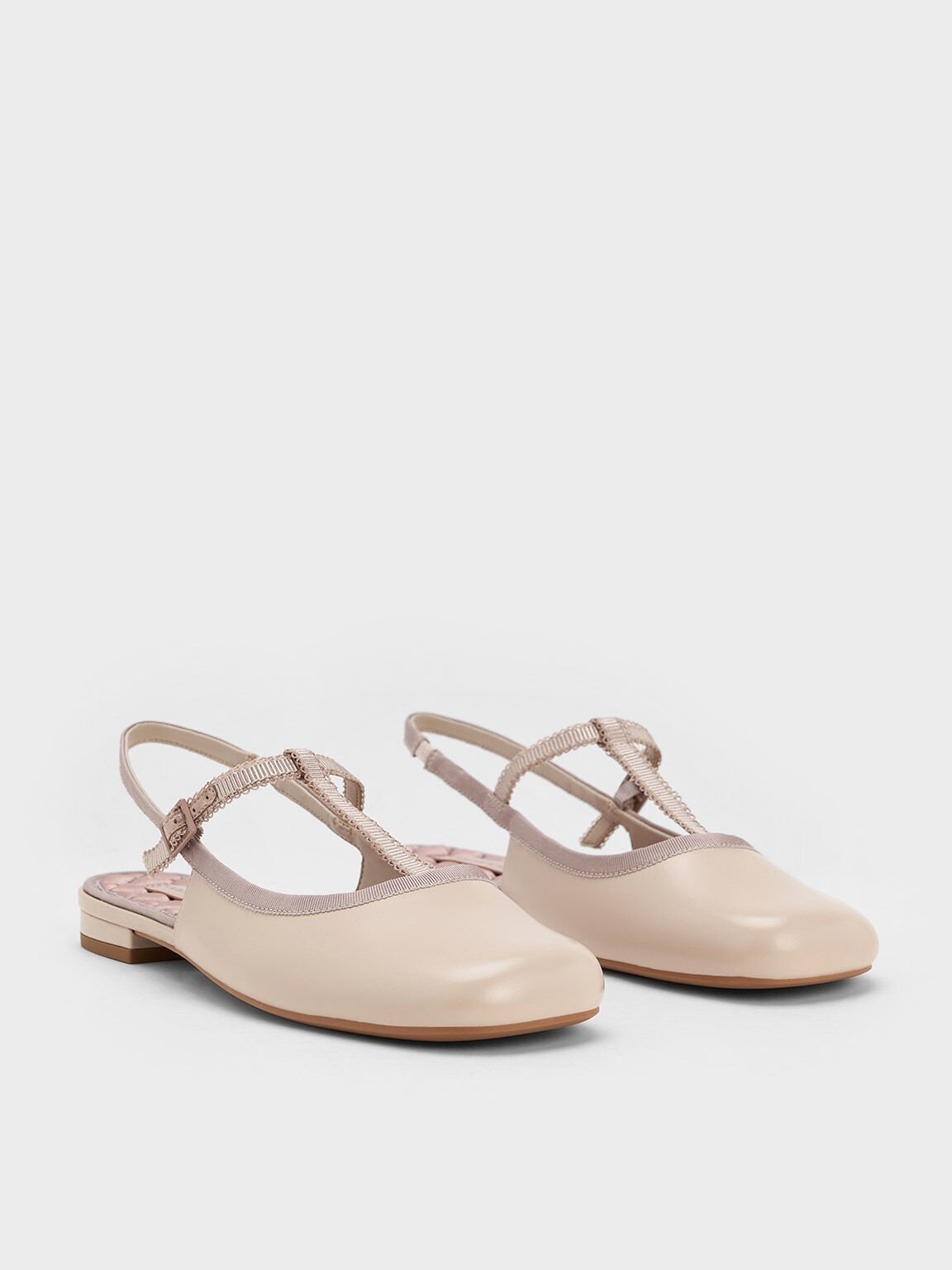 Sepatu Slingback Flats T-Bar Mary Jane, Nude, hi-res