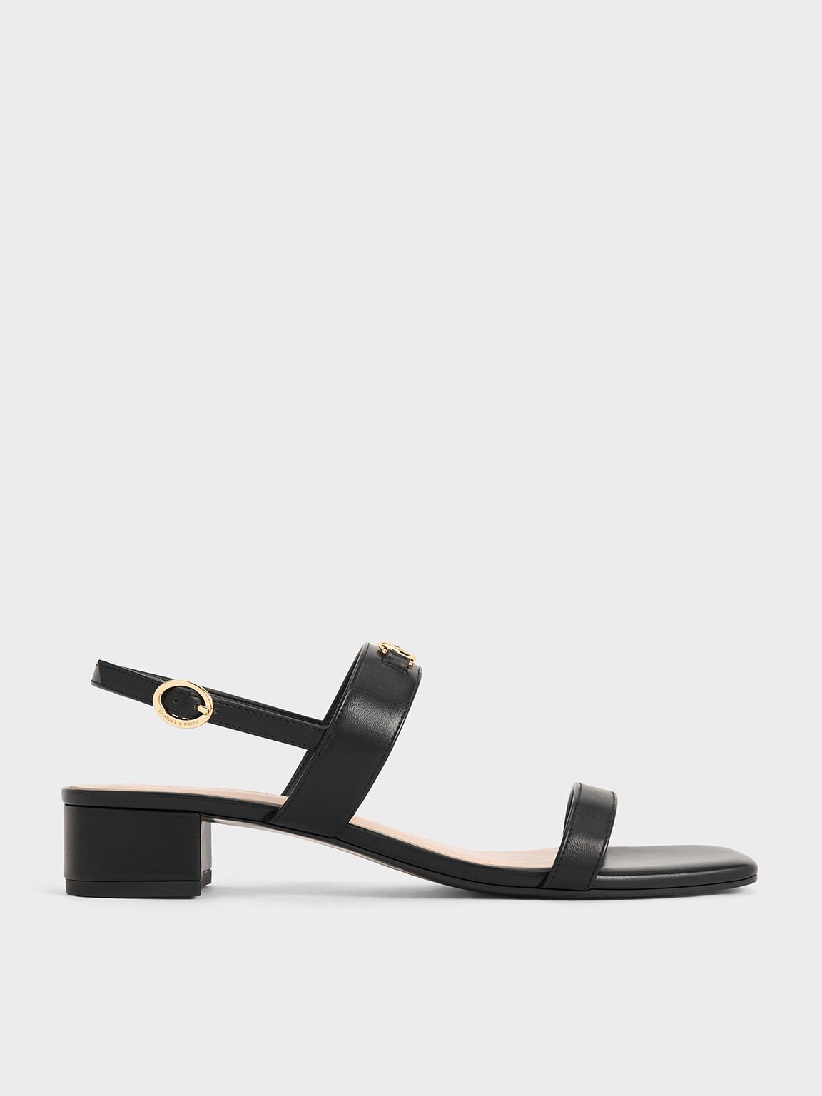 Sandal Slingback Metallic-Accent, Black, hi-res