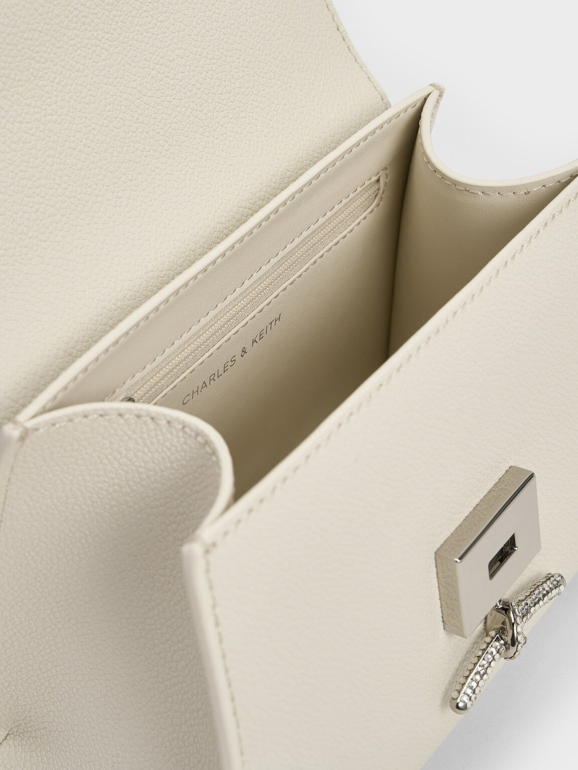 Tas Top Handle Push-Lock Metallic Huxley, Cream, hi-res