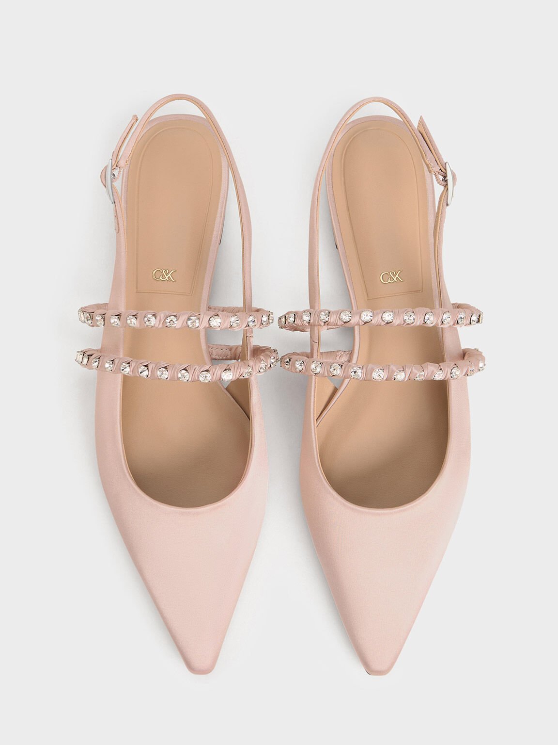 Goldie Recycled Polyester Gem-Encrusted Mary Jane Flats, Light Pink, hi-res