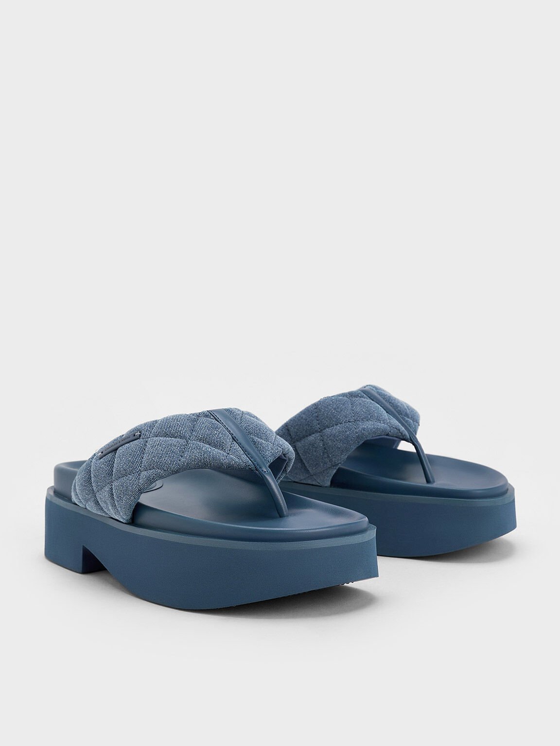 Sandal Thong Platform V-Strap Denim, Denim Blue, hi-res