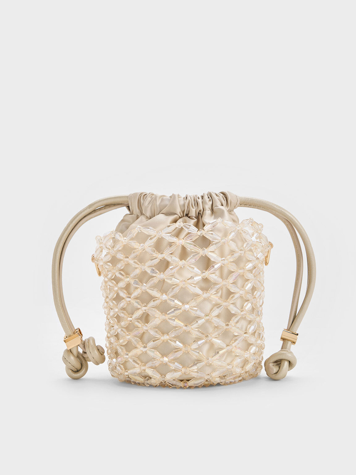 Tas Bucket Chain-Handle Beaded, Champagne, hi-res