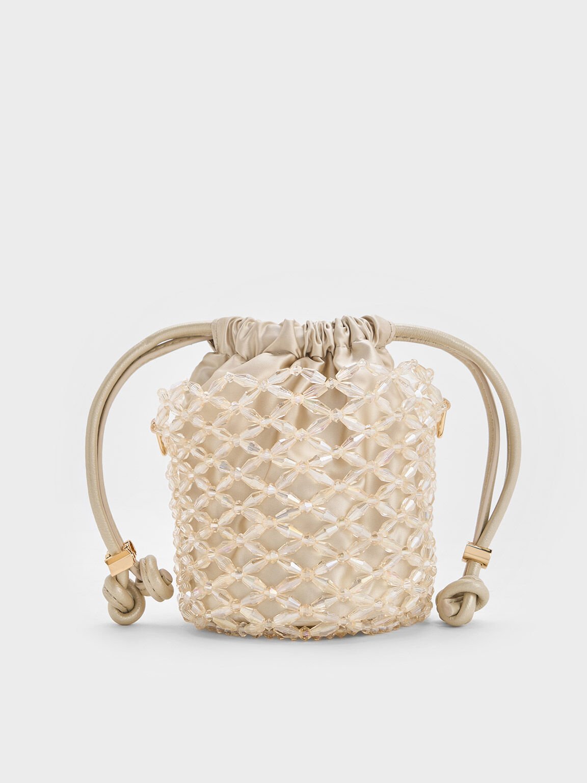 Tas Bucket Chain-Handle Beaded, Champagne, hi-res