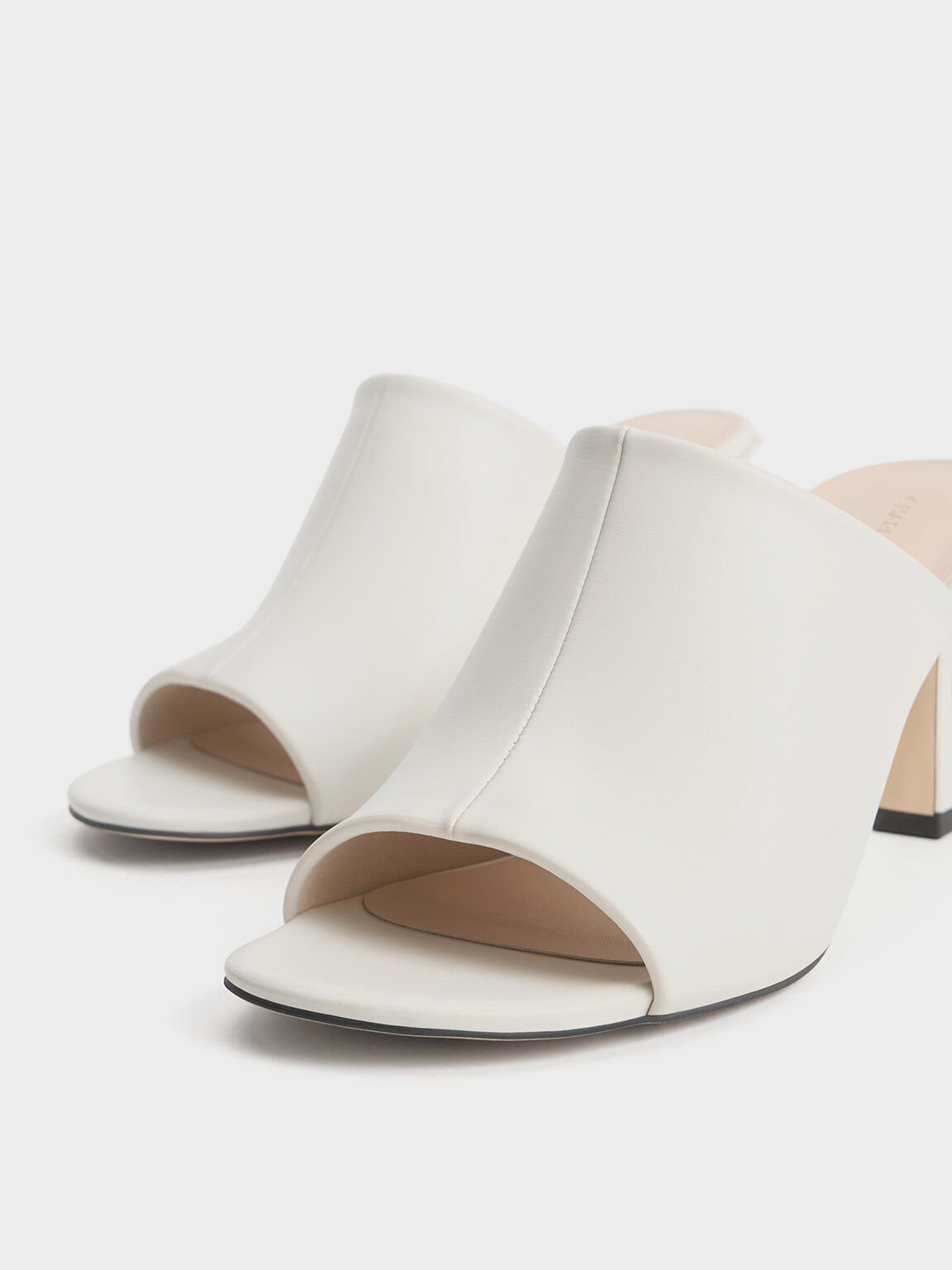 Sepatu Heeled Mules Round-Toe, Chalk, hi-res