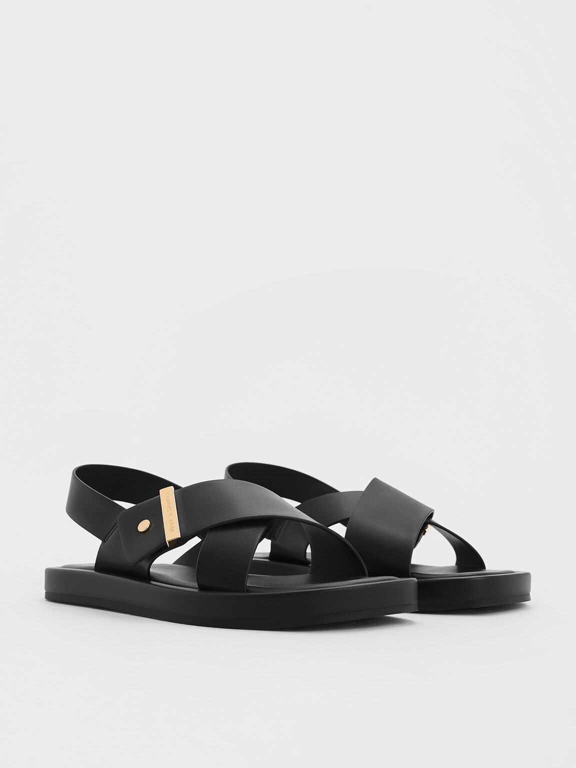 Sandal Slingback Crossover-Strap, Black, hi-res