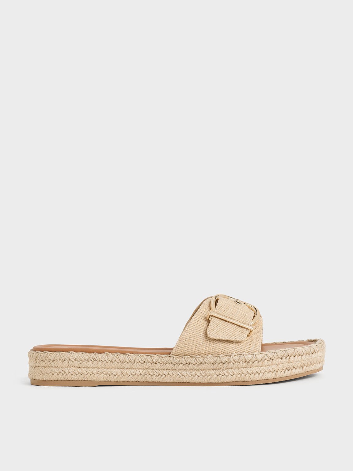 Sandal Buckled Espadrille Woven, Sand, hi-res