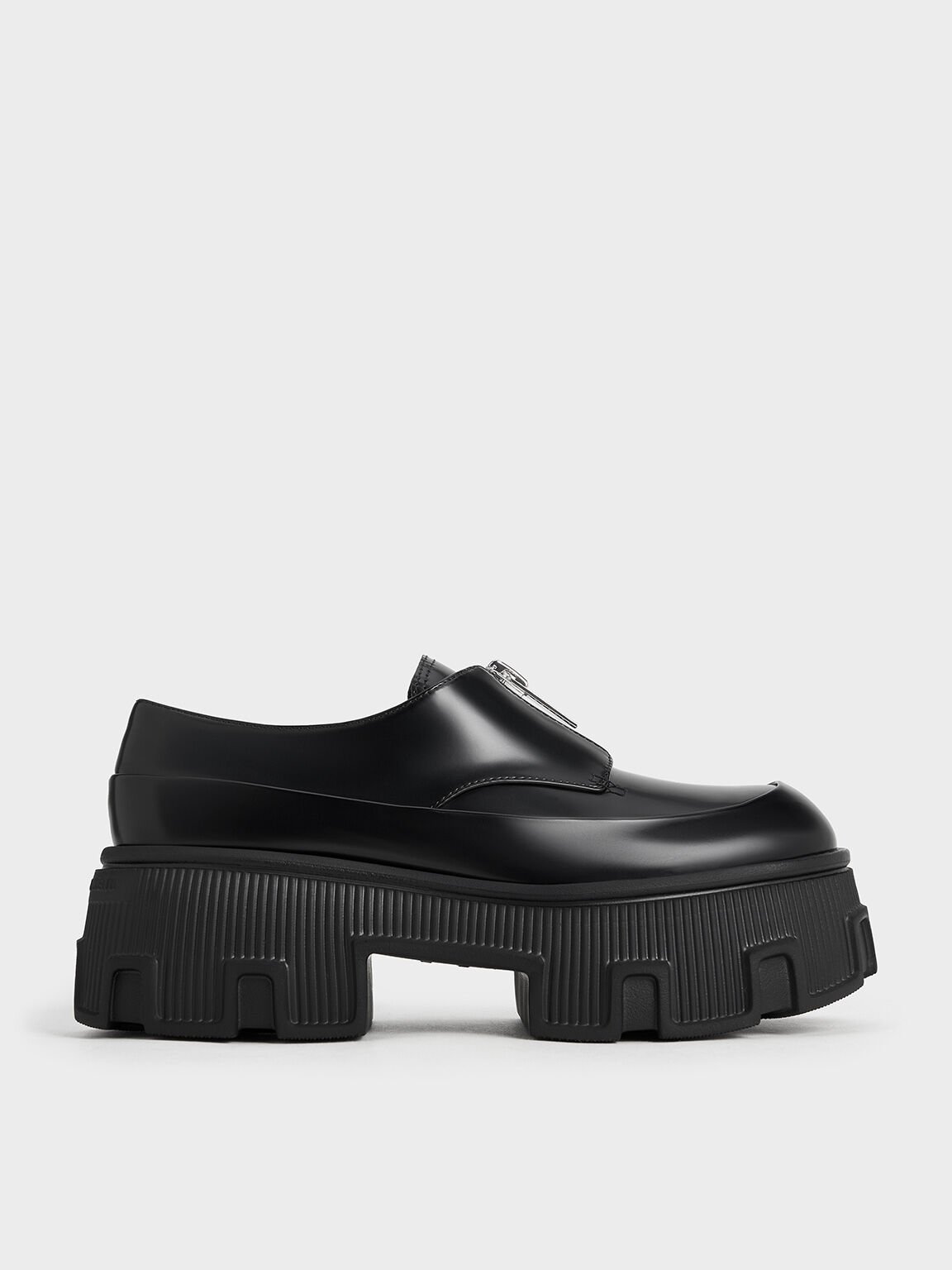 Sepatu Loafers Platform Zip-Up, Black Box, hi-res