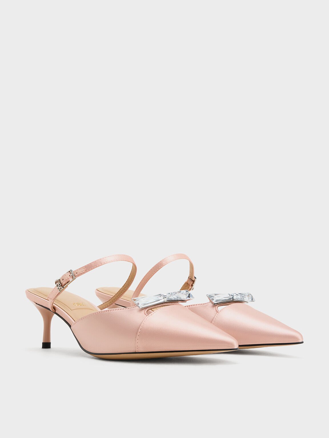 Sepatu Mules Kitten-Heel Bow Recycled Polyester, Pink, hi-res