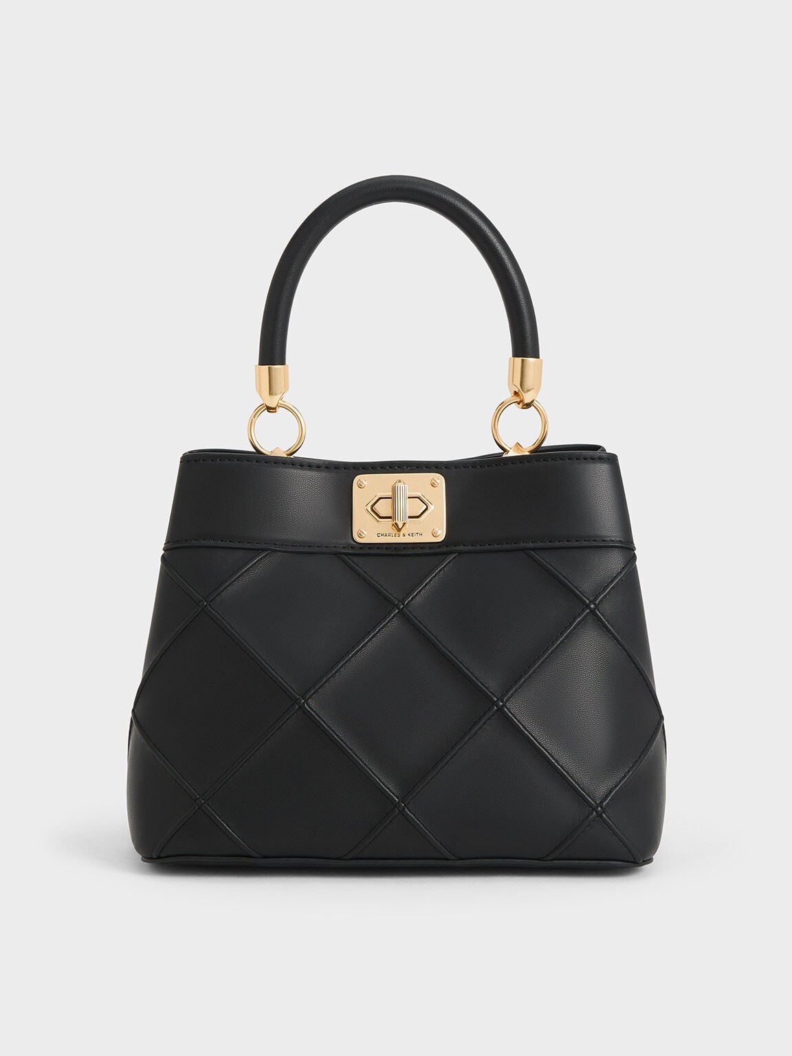 Tas Top Handle Quilted Eleni, Black, hi-res