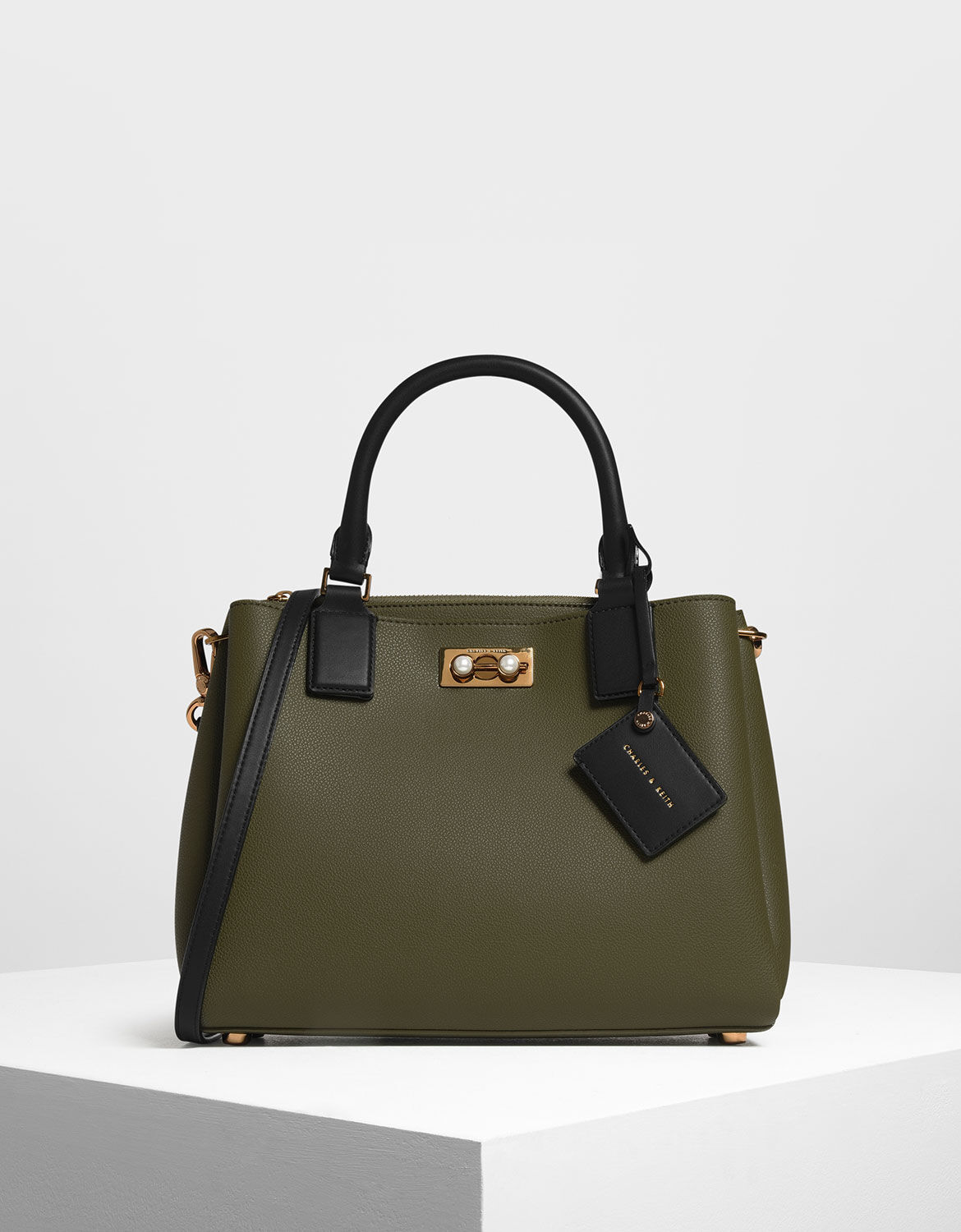Olive Top Handle Structured Bag - CHARLES & KEITH ID