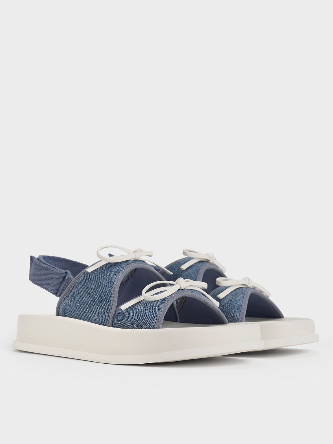 Sandal Double Bow Girls' Denim, Denim Blue, hi-res