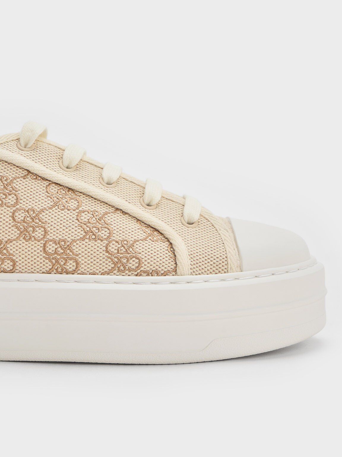 Canvas Monogram Flatform Sneakers, Beige, hi-res