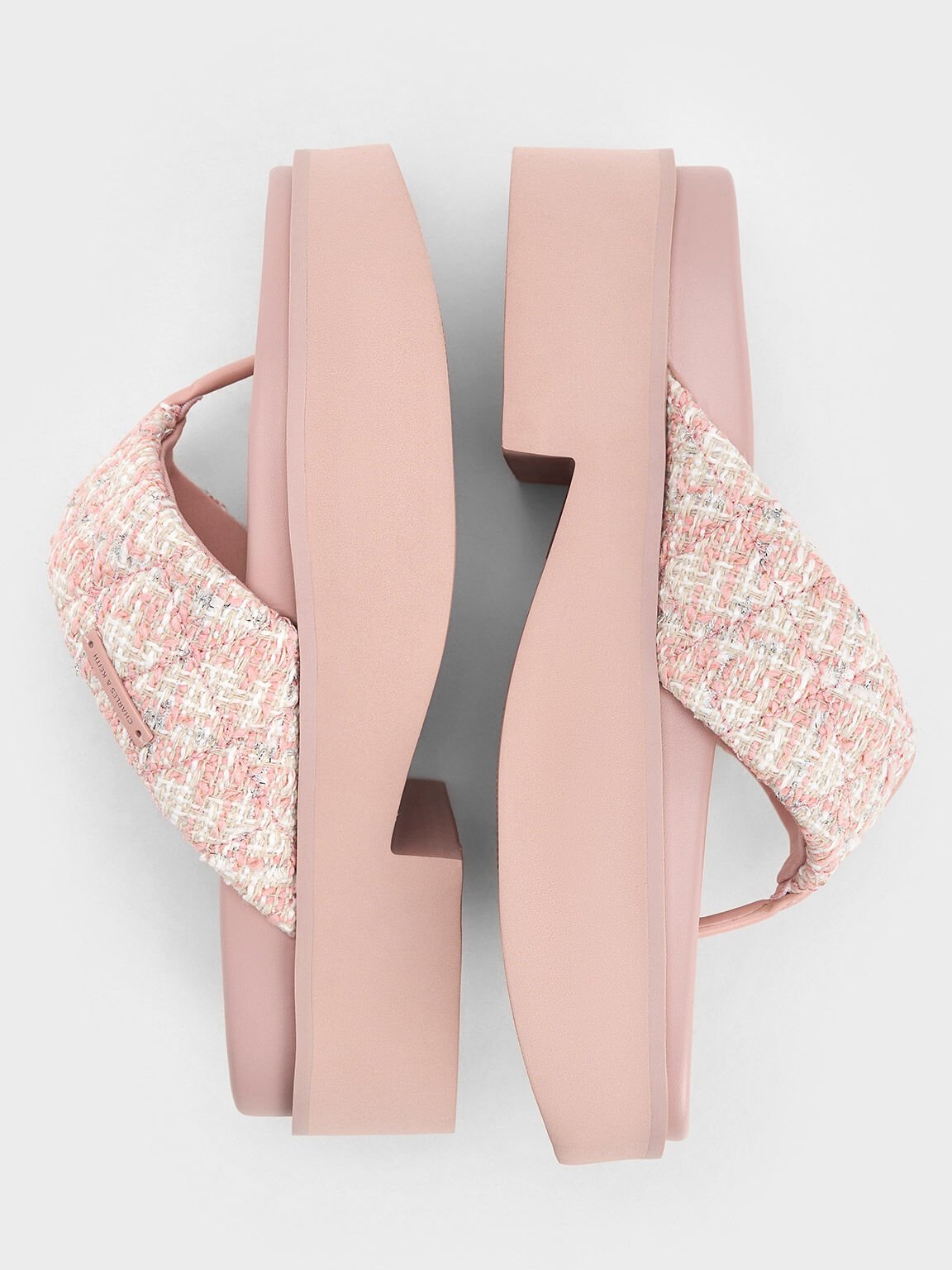 Sandal Thong Platform V-Strap Tweed, Light Pink, hi-res