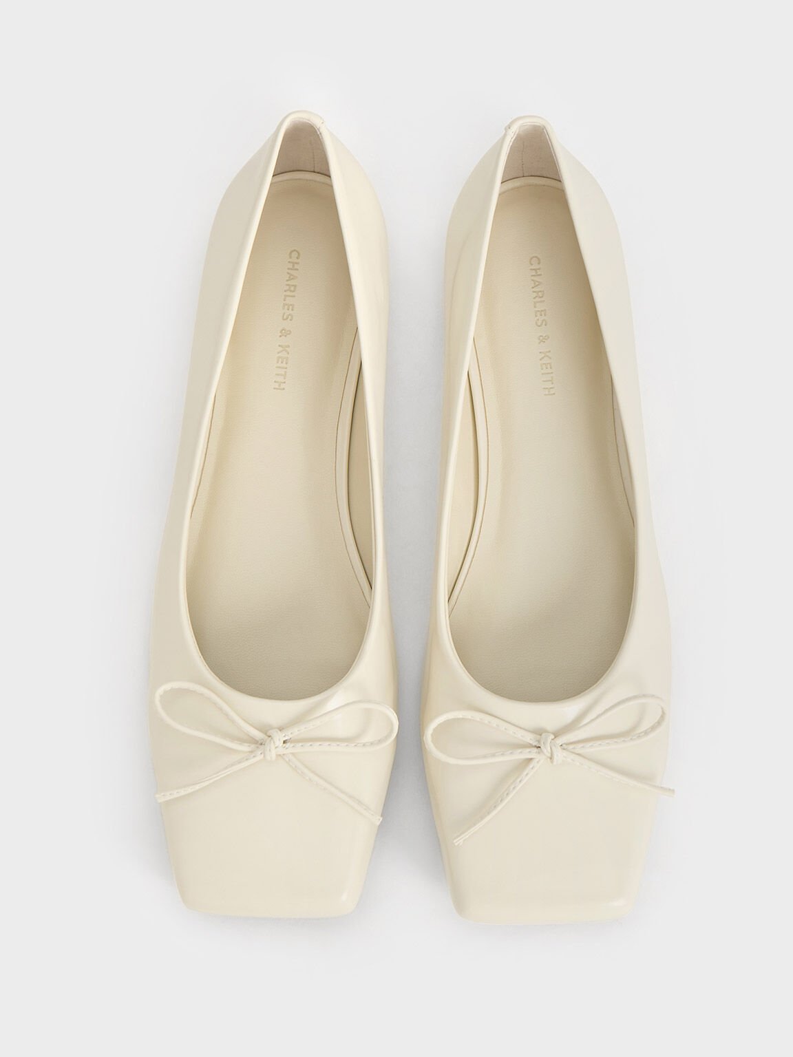 Sandal Ballet Flats Square-Toe Bow, Chalk, hi-res