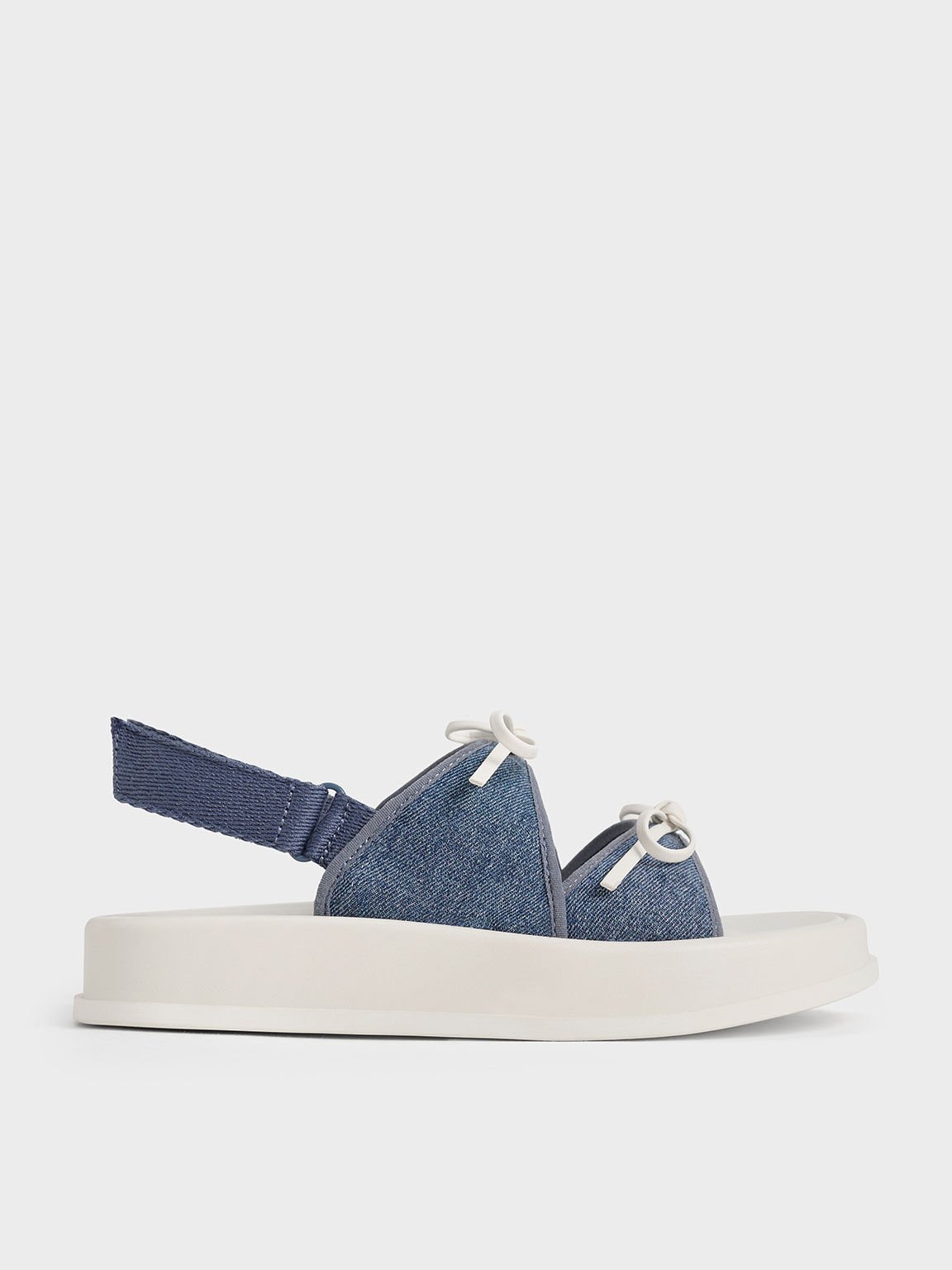 Girls' Denim Double Bow Sandals, Denim Blue, hi-res