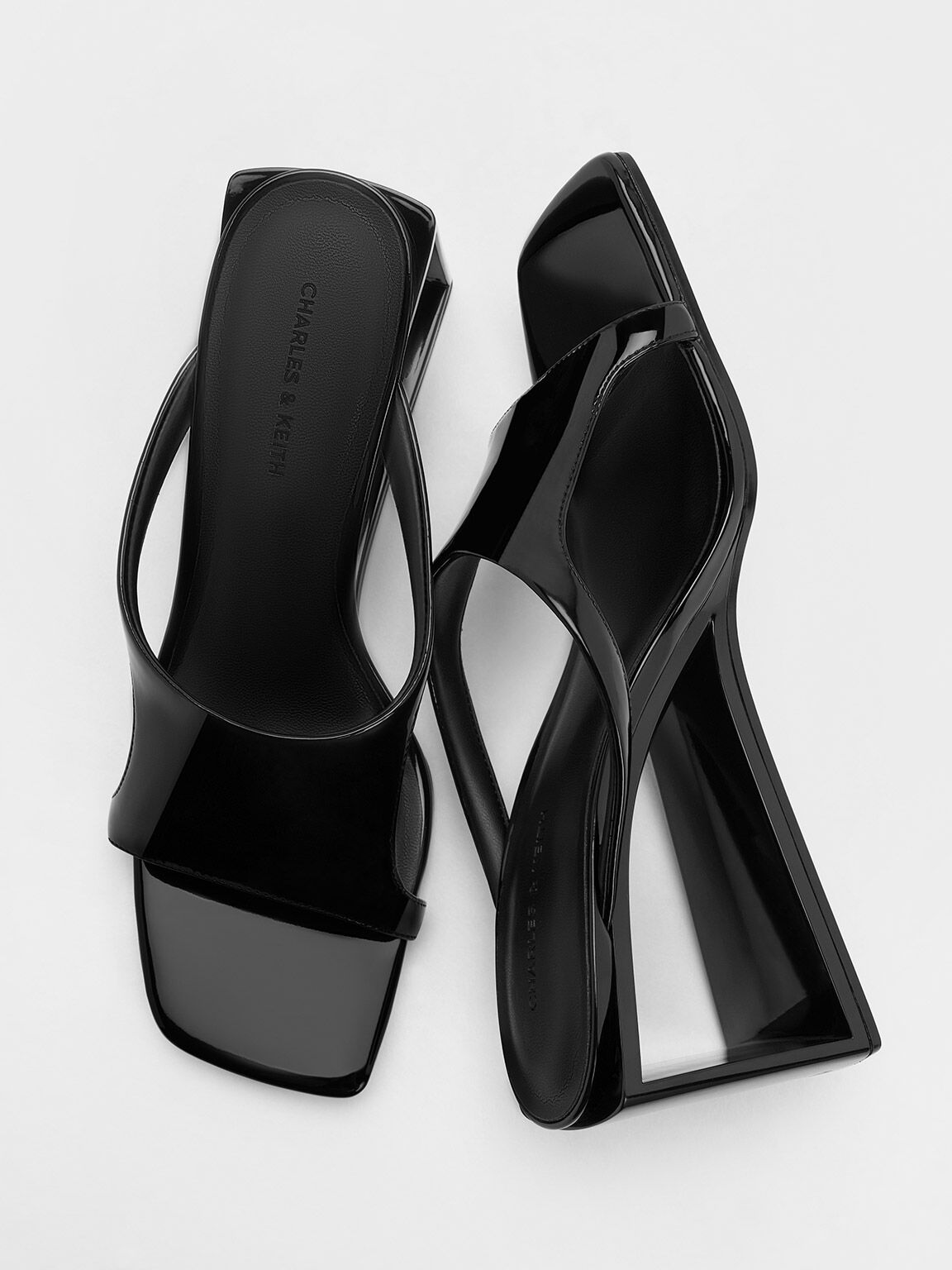 Xeli Triangle-Heel Mules, Black Box, hi-res