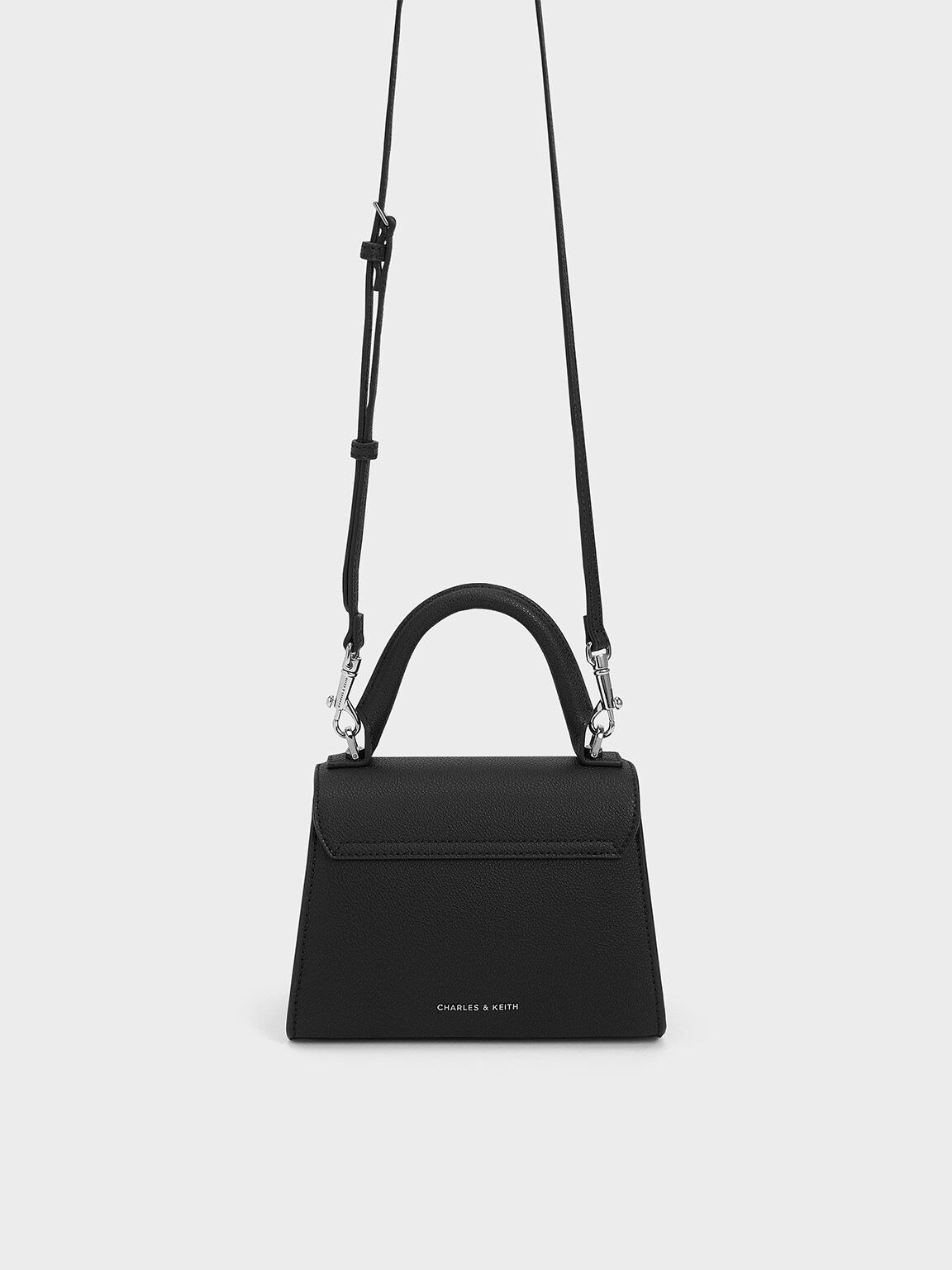 Tas Top Handle Push-Lock Metallic Huxley, Noir, hi-res