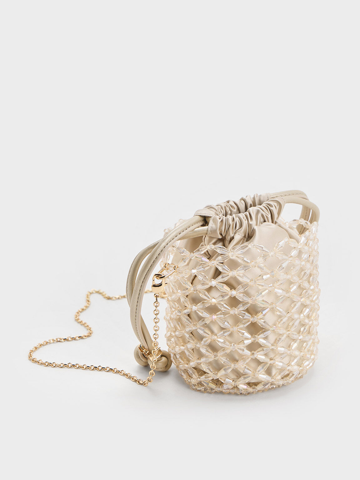 Tas Bucket Chain-Handle Beaded, Champagne, hi-res