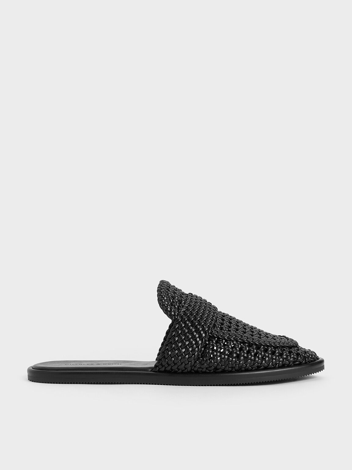 Sandal Flats Slip-On Woven, Black, hi-res