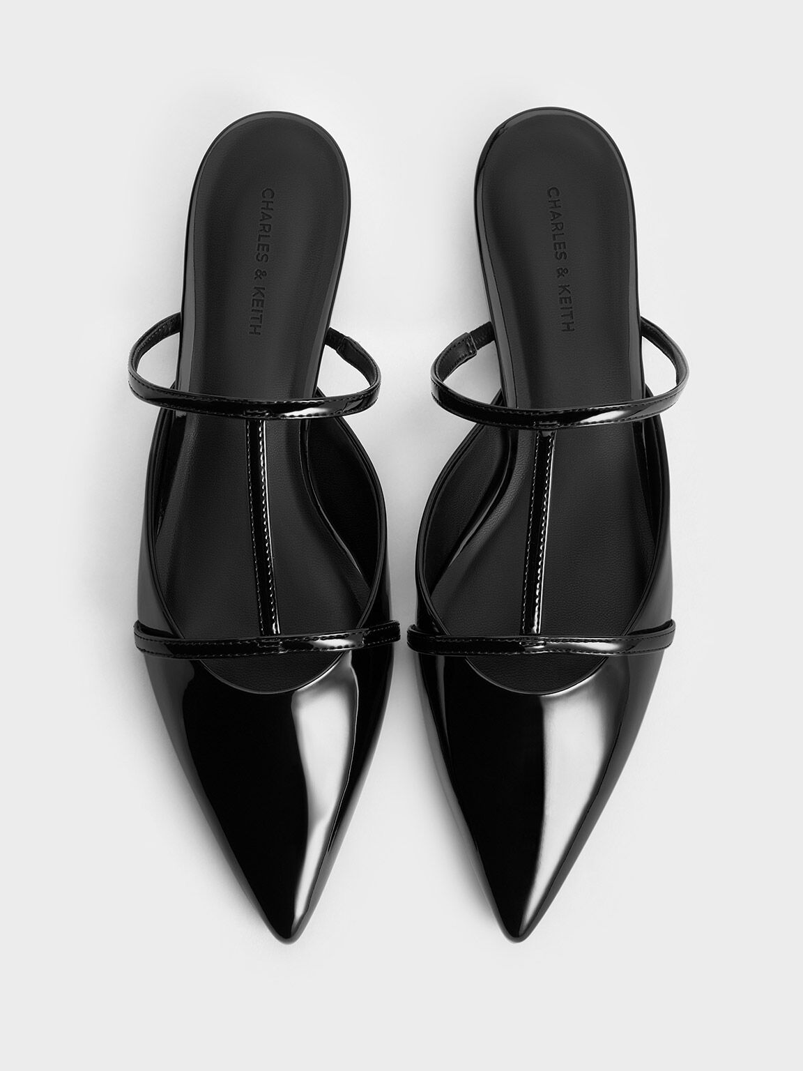 Sepatu Mules Pointed-Toe T-Bar Clara, Black Box, hi-res