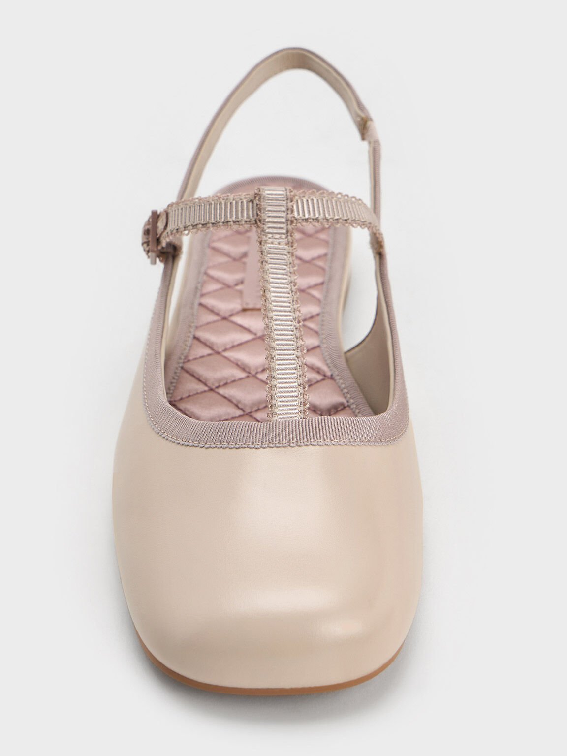 Sepatu Slingback Flats T-Bar Mary Jane, Nude, hi-res