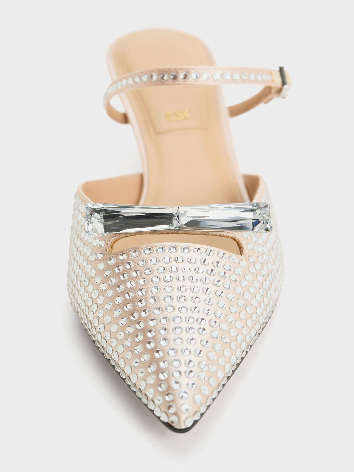 Sepatu Mules Kitten-Heel Bow Recycled Polyester Crystal-Embellished, Sand, hi-res