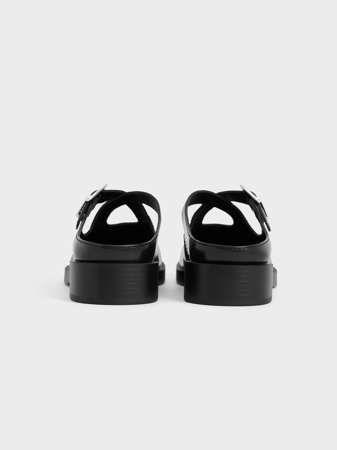 Sandal Flats Slip-On Crossover-Strap Buckled, Black Box, hi-res