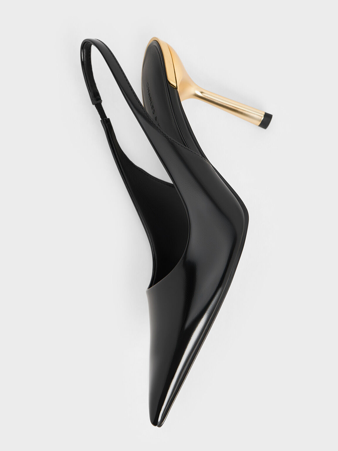 Metallic-Heel Pointed-Toe Slingback Pumps, Black Box, hi-res