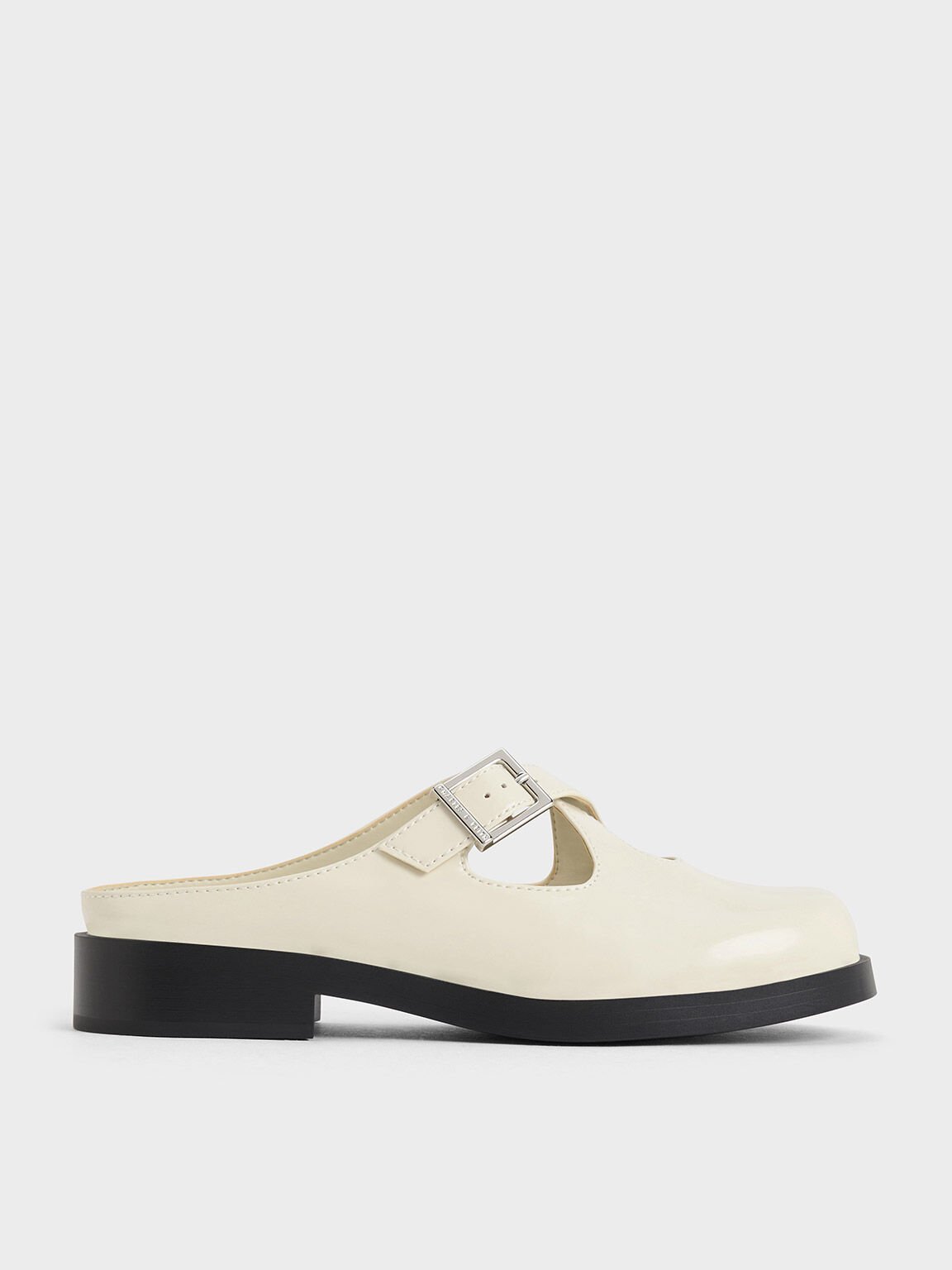 Sandal Flats Slip-On Crossover-Strap Buckled, Chalk, hi-res