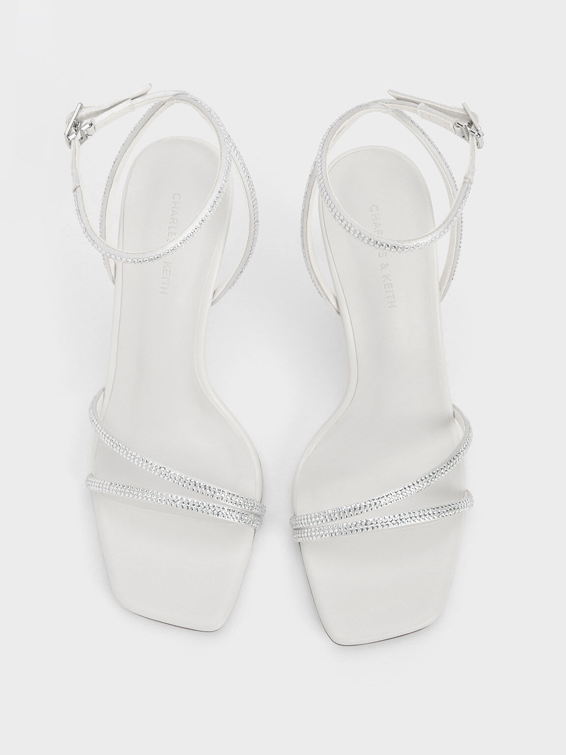 Sandal Stiletto-Heel Satin Crystal-Embellished, White, hi-res