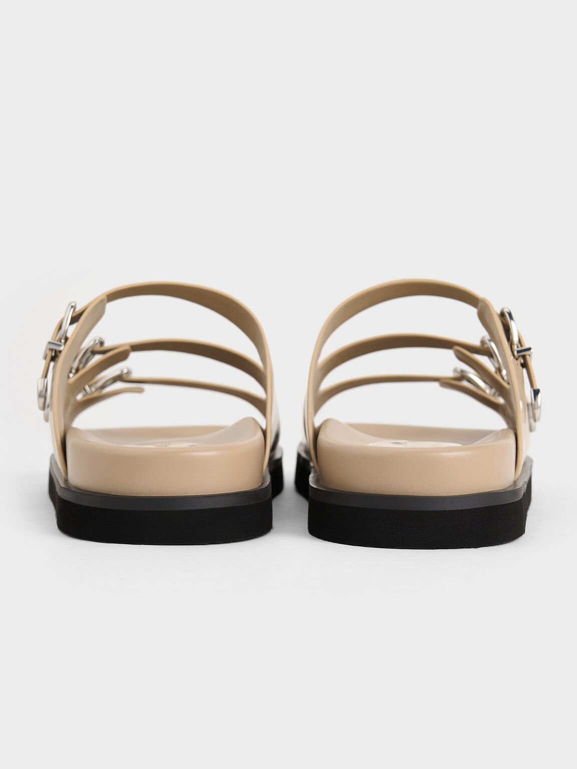 Buckled Triple-Strap Sandals, Sand, hi-res