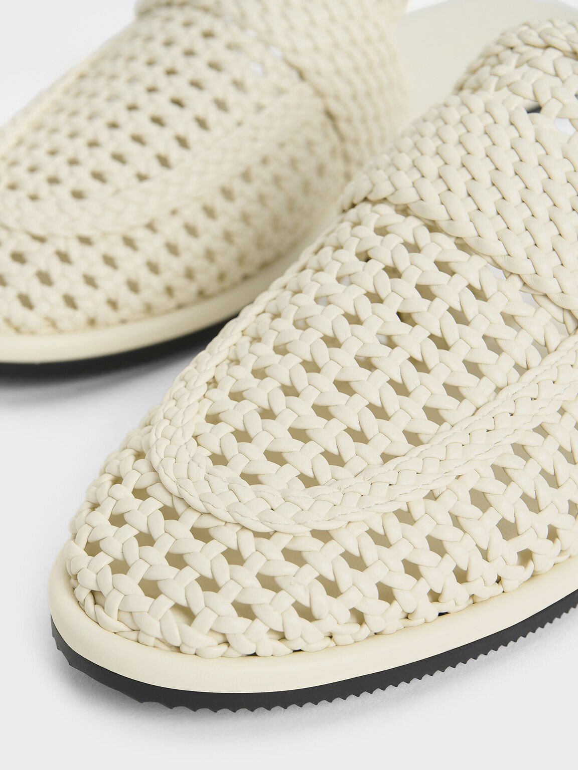 Sandal Flats Slip-On Woven, Chalk, hi-res