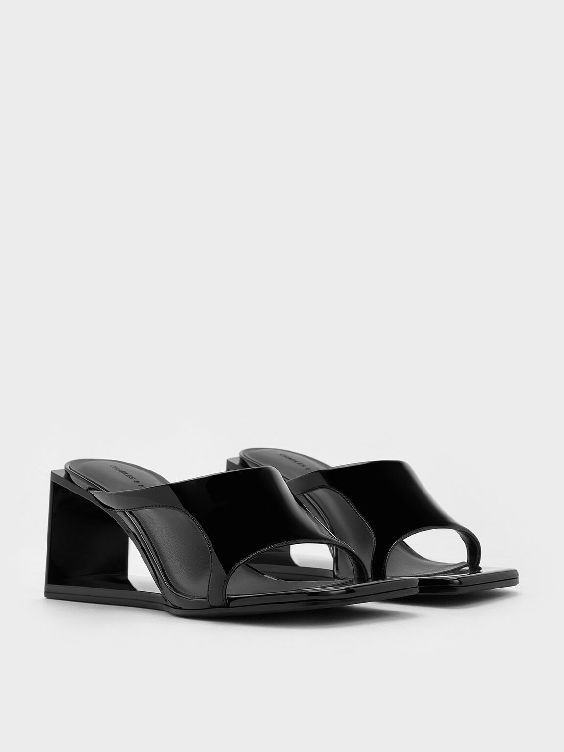 Xeli Triangle-Heel Mules, Black Box, hi-res