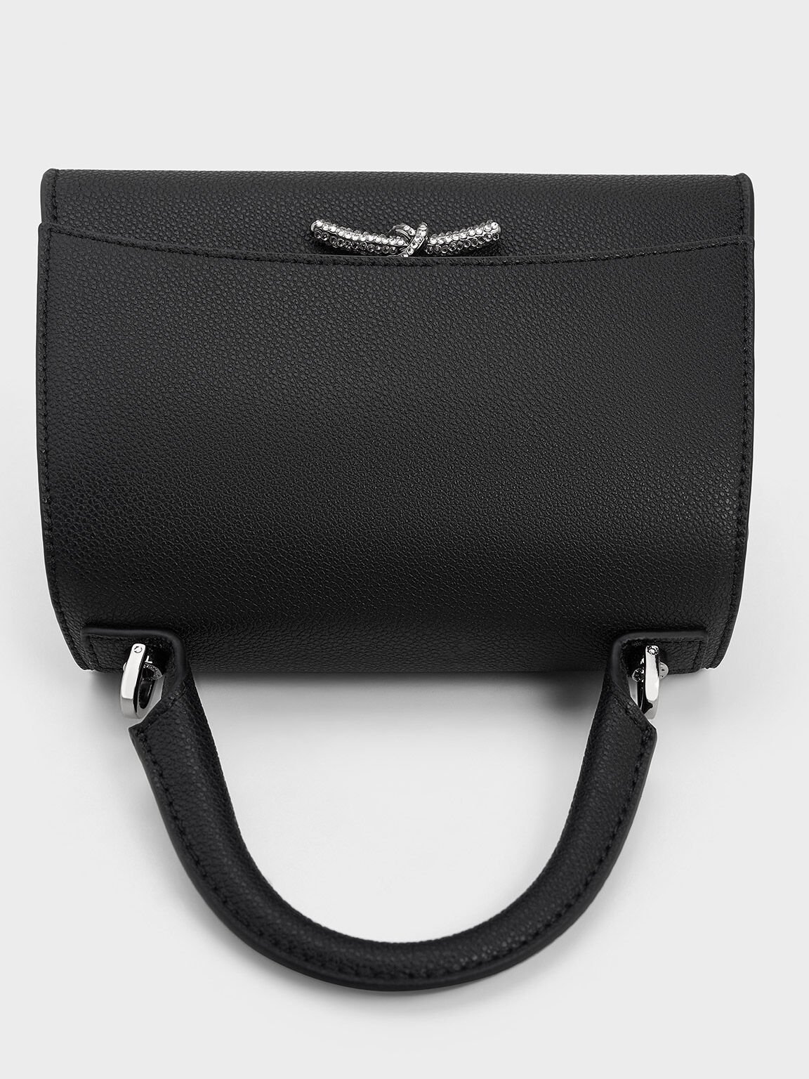 Tas Top Handle Push-Lock Metallic Huxley, Noir, hi-res