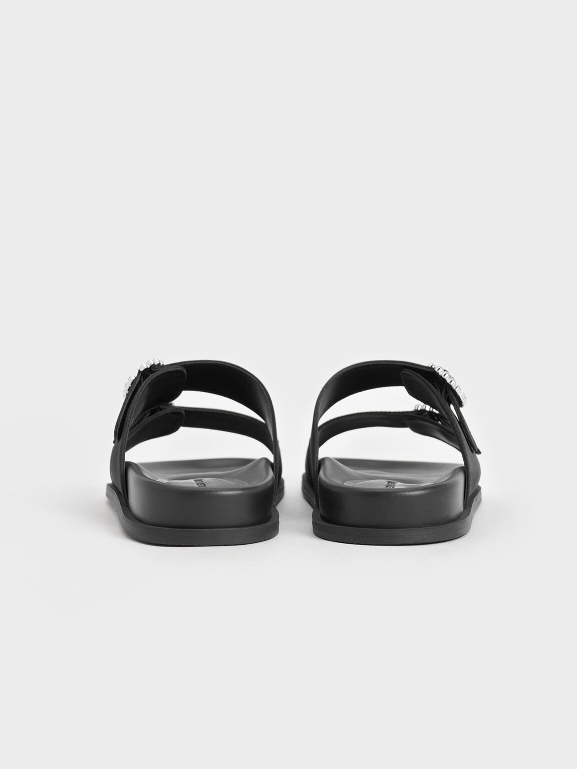 Sandal Buckle Embellished Recycled Polyester, Black Textured, hi-res