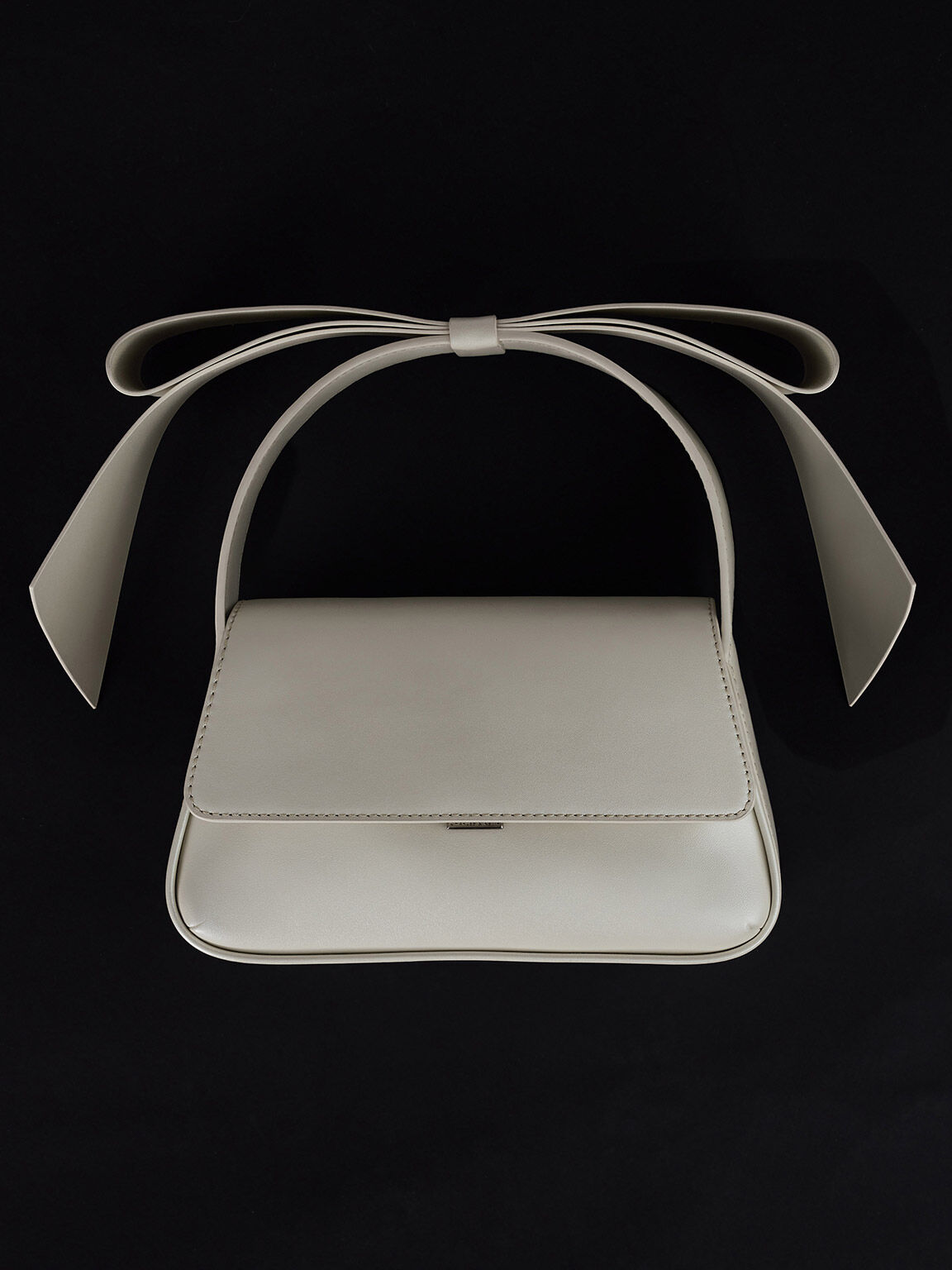 Tas Top-Handle Leather Bow, White, hi-res