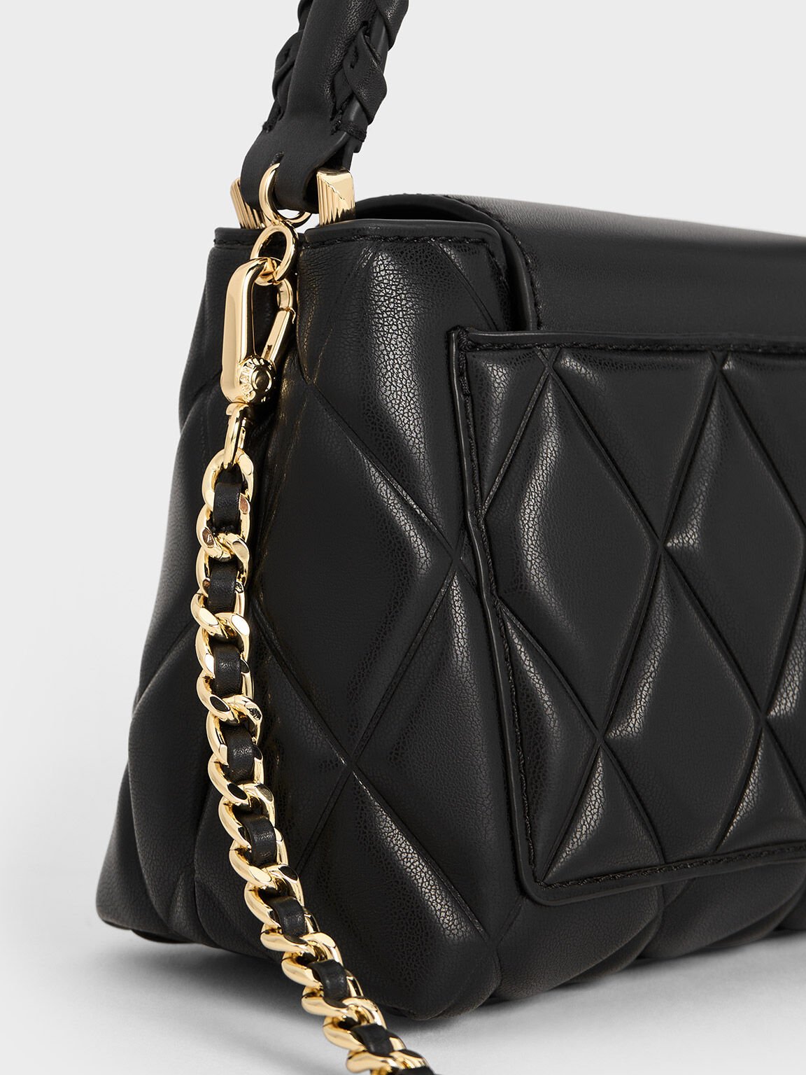 Arwen Quilted Braided-Strap Top Handle Bag, Black, hi-res