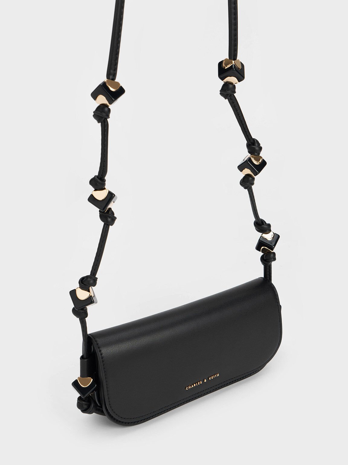 Cube Knotted Elongated Crossbody Bag, Black, hi-res