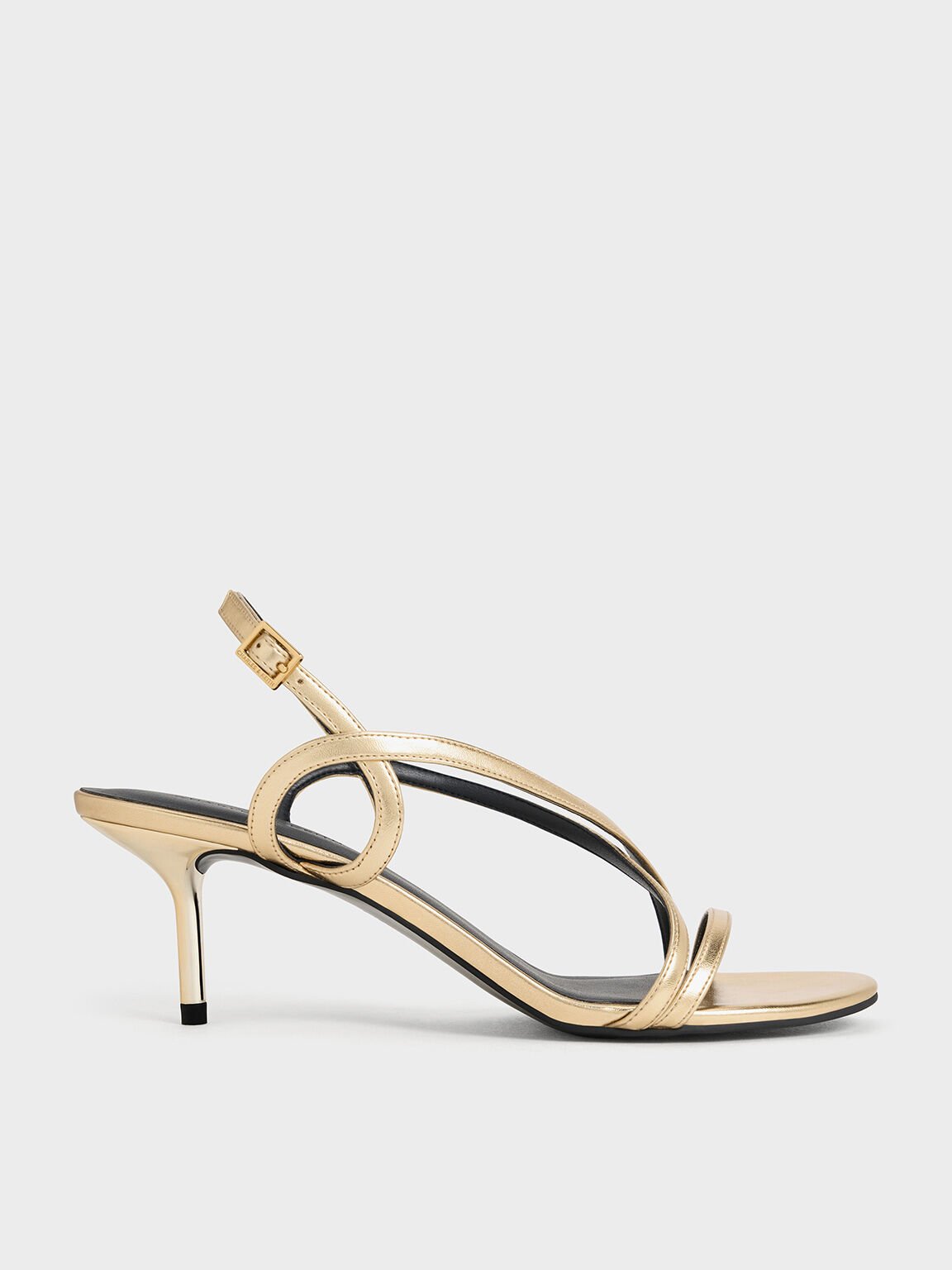 Metallic Strappy Stiletto-Heel Slingback Sandals, Gold, hi-res