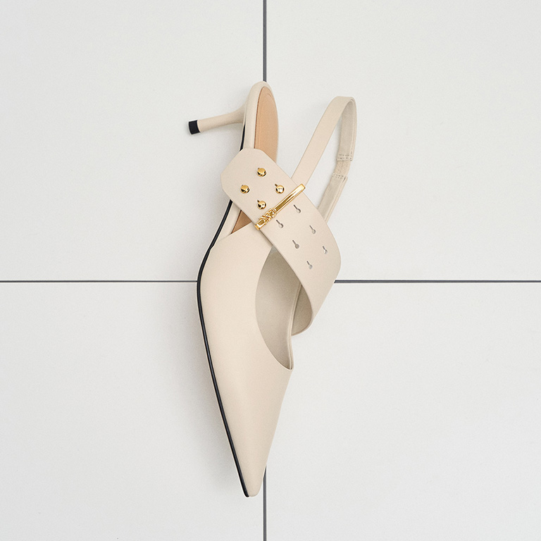 Women’s leather asymmetric-strap slingback Mary Jane pumps in white – CHARLES & KEITH