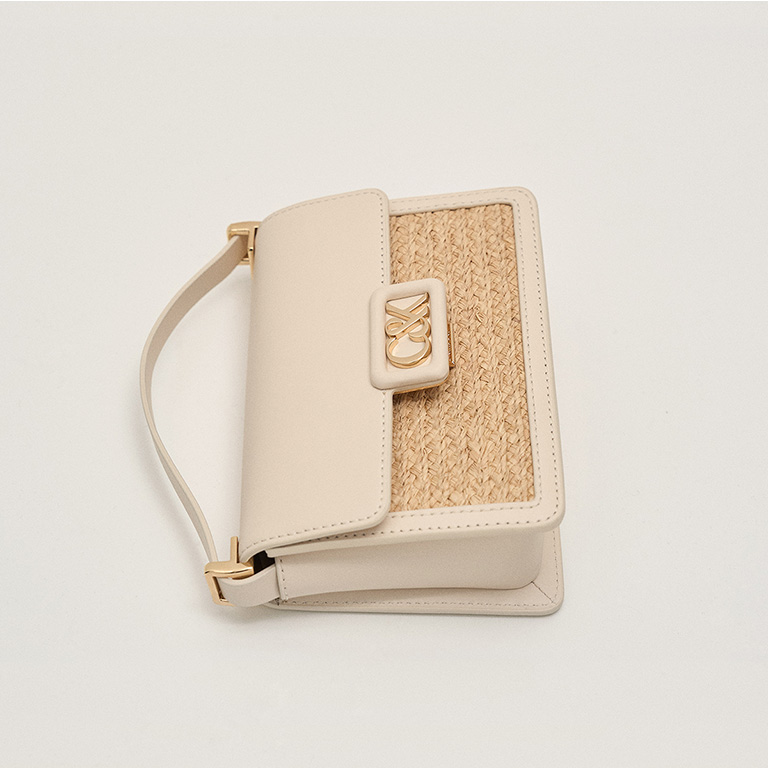 Women’s raffia & leather shoulder bag in beige – CHARLES & KEITH